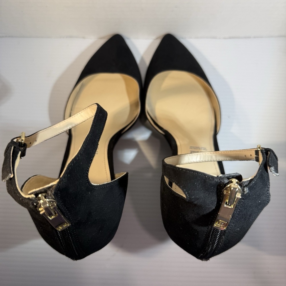Liz Claiborne Hawkin Pointed Toe Ankle Strap Faux Suede Black Wedge Heels 12 M - Picture 9 of 15